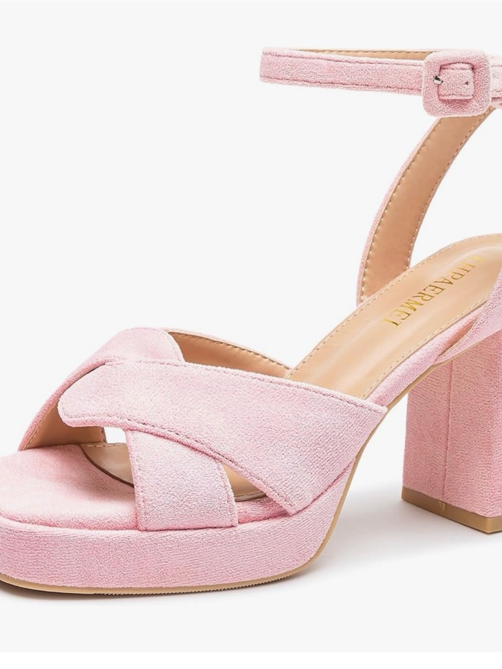 Baby Pink Suede Platform Sandal with Block Heel